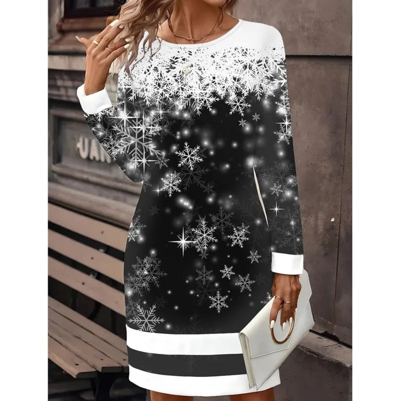 Snowman Print Christmas Dress Women – Mini Winter Style