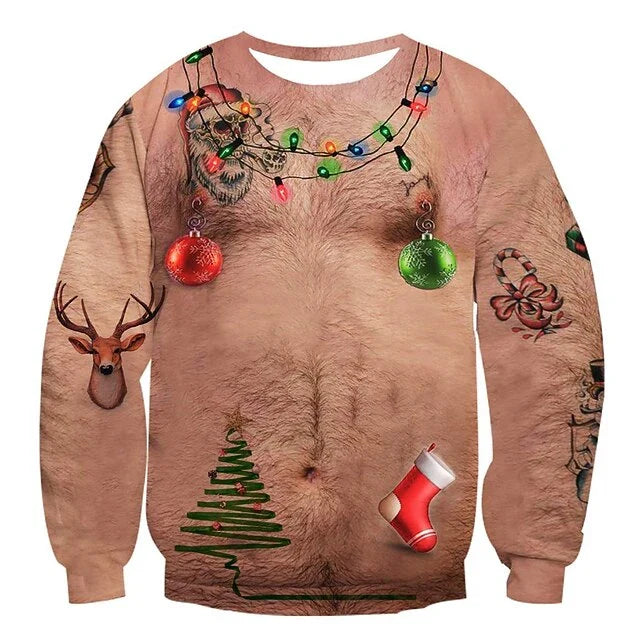 Ribbed Sleeve Christmas Sweater Men - Long Sleeve