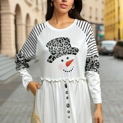 Women’s Long Sleeve Christmas Stripe Dress - Midi
