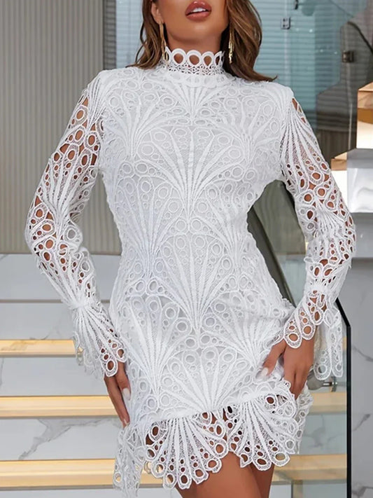 Women’s High Neck Lace Dress – Midi