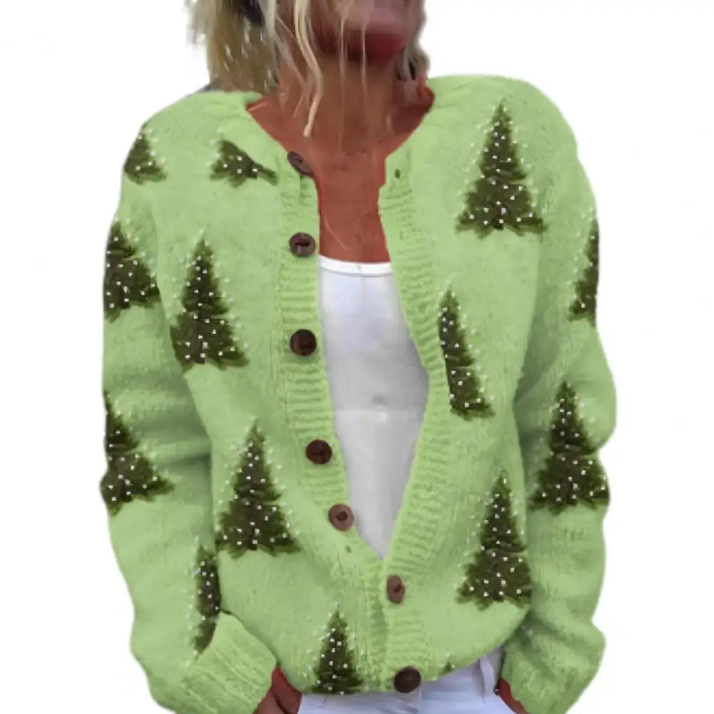 Festive Women’s Christmas Cardigan - Button-Up, Long Sleeve