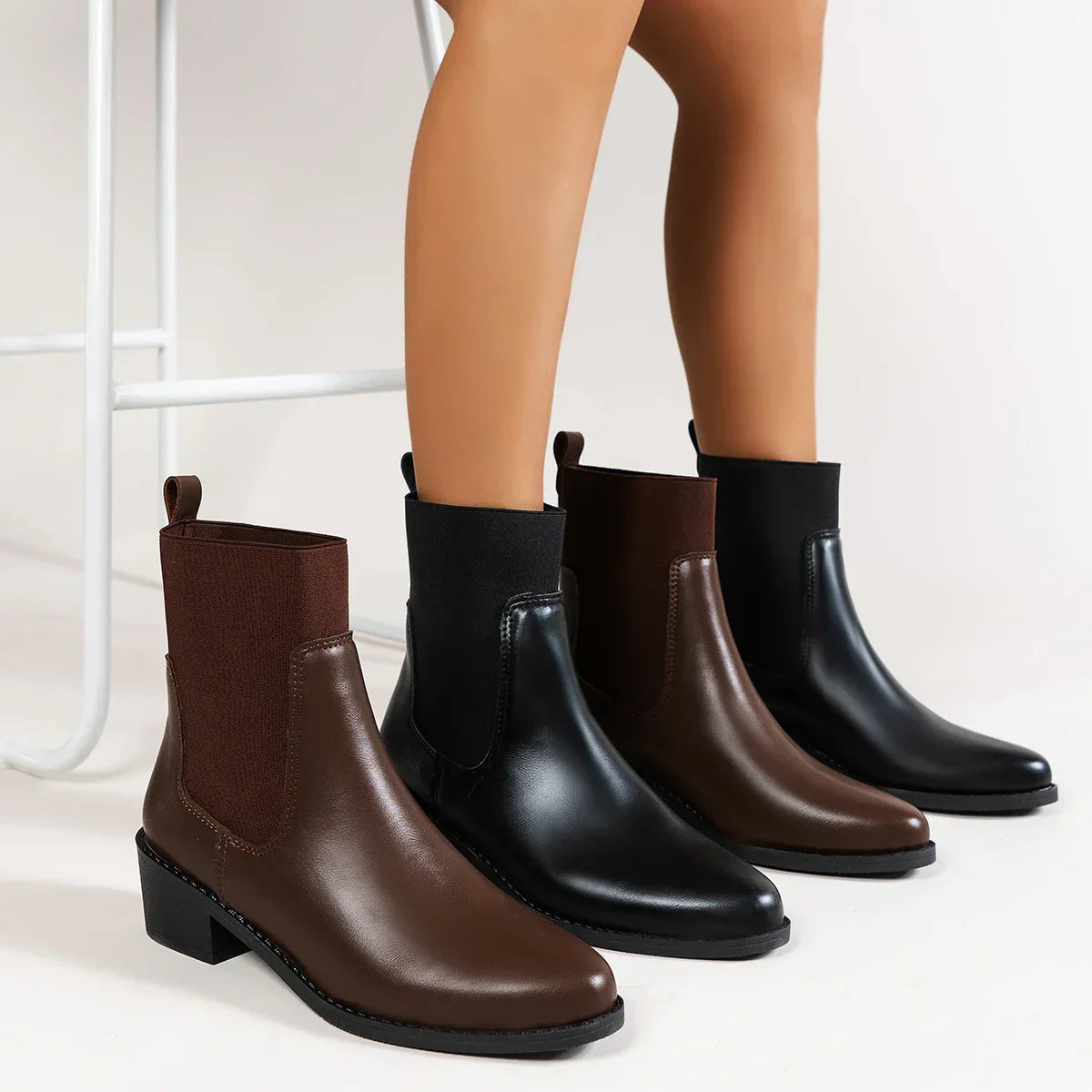 Boots Women Chelsea Design Pointed Toe Block Heel Winter