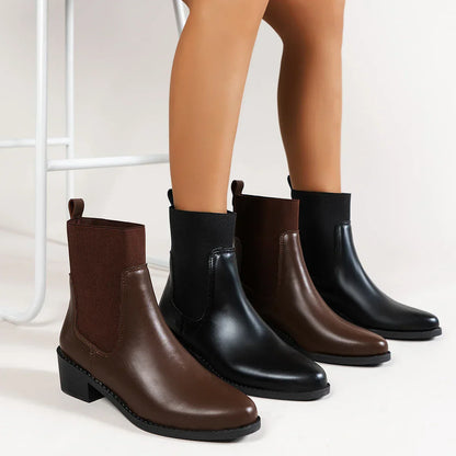 Boots Women Chelsea Design Pointed Toe Block Heel Winter