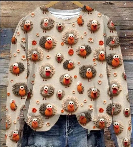 Round Neck Long Sleeve Christmas Sweater for Women - Casual