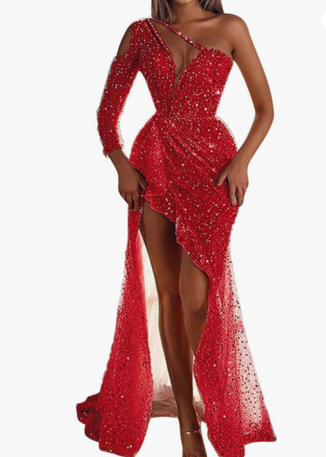 Maxi Dress Women Elegant One Shoulder Formal Fit