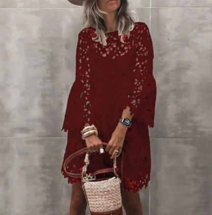 Women’s High Neck Lace Dress – Midi
