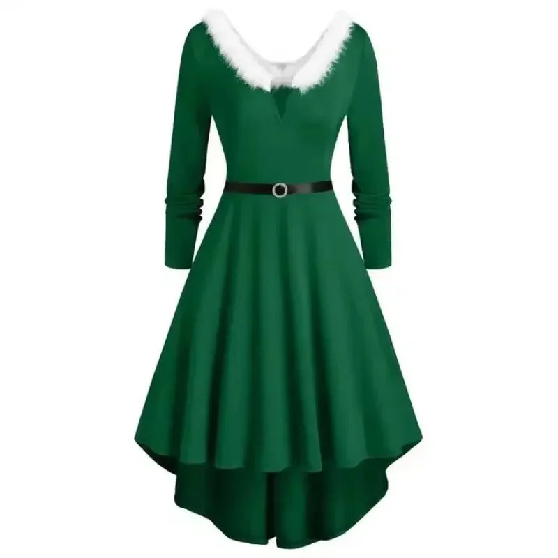 V-neck Long Sleeve Christmas Midi Dress for Women