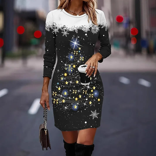 Women’s Christmas Dress – Snowflake Print Mini Dress