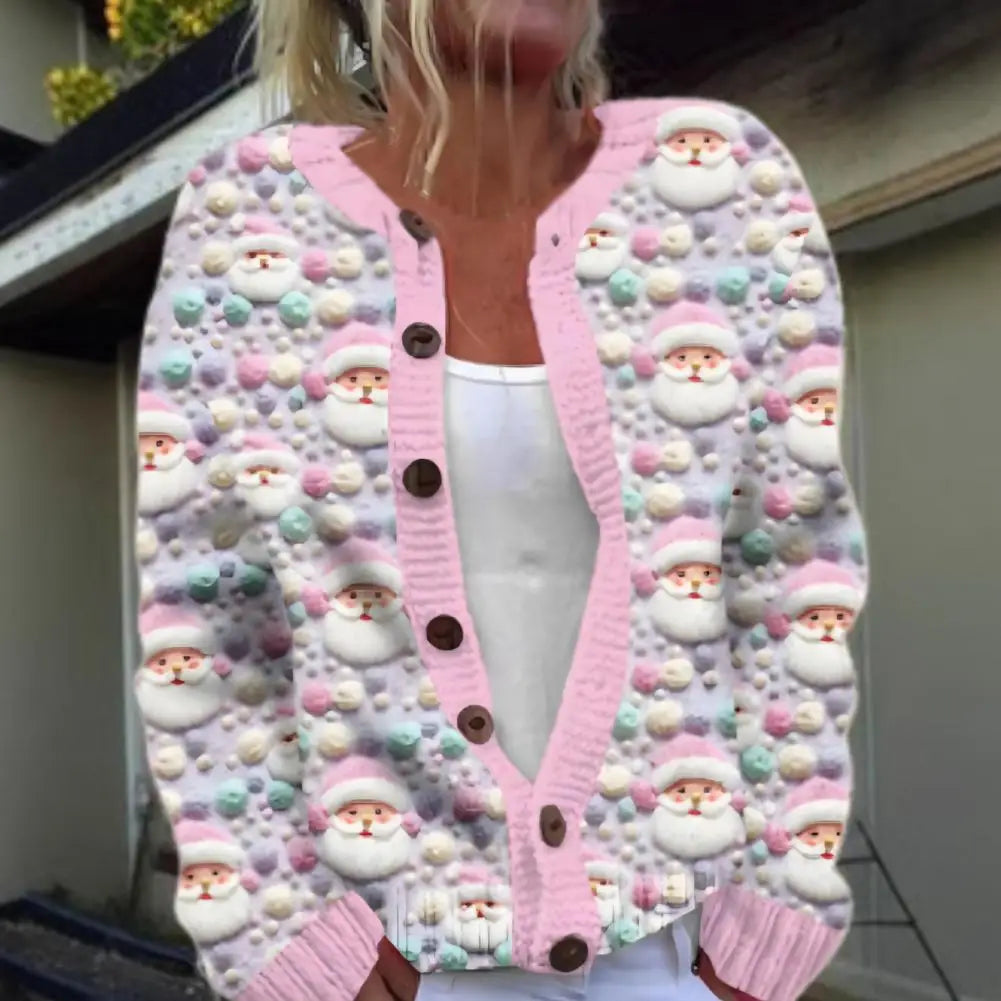 Festive Women’s Christmas Cardigan - Button-Up, Long Sleeve