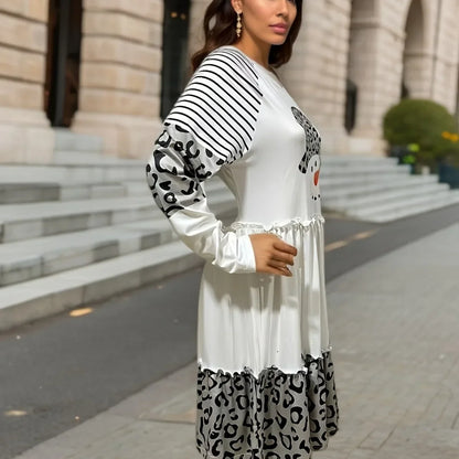 Women’s Long Sleeve Christmas Stripe Dress - Midi