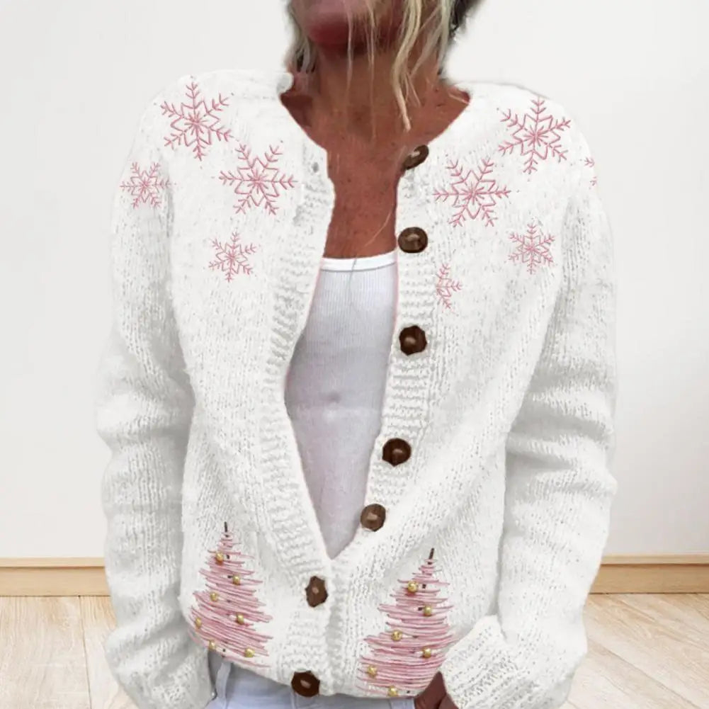 Festive Women’s Christmas Cardigan - Button-Up, Long Sleeve