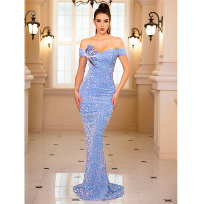 Women’s Evening Maxi Dress – Rhinestone Elegant Gown