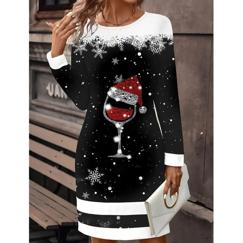 Snowman Print Christmas Dress Women – Mini Winter Style