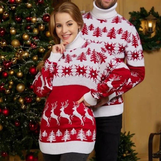 Reindeer and Tree Couple Christmas Sweater - Warm