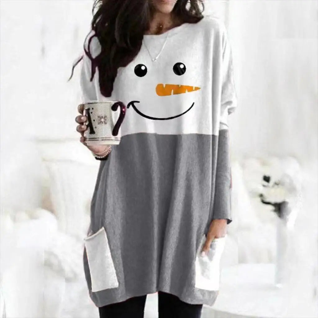 Snowman Christmas Sweater Women - Long Sleeve with Pockets