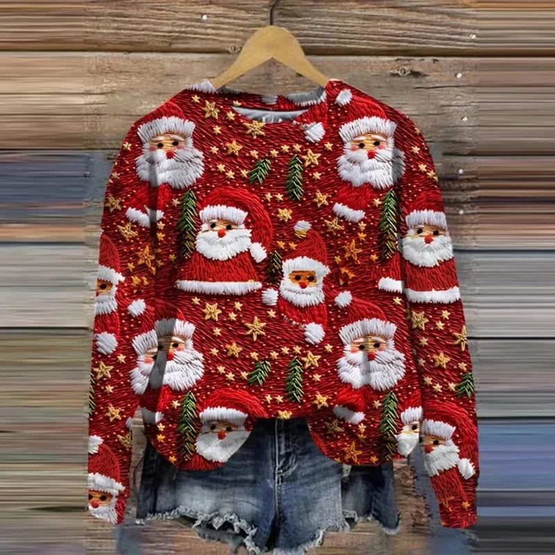 Round Neck Long Sleeve Christmas Sweater for Women - Casual
