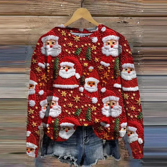 Round Neck Long Sleeve Christmas Sweater for Women - Casual
