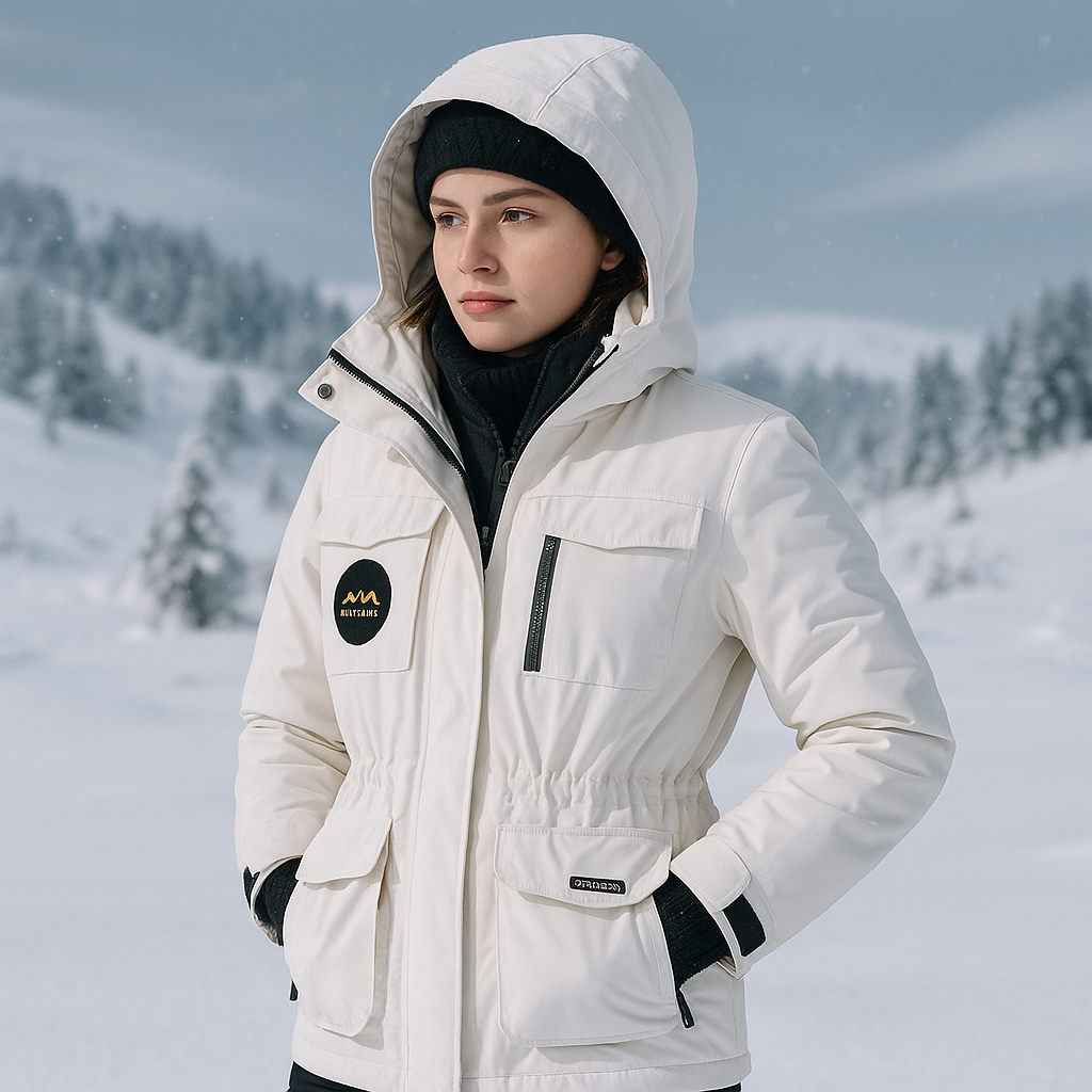 Ski Jacket Women Detachable Hood and Full Length Zipper Extended Cut