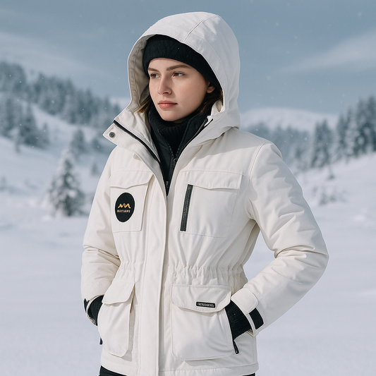 Ski Jacket Women Detachable Hood and Full Length Zipper Extended Cut