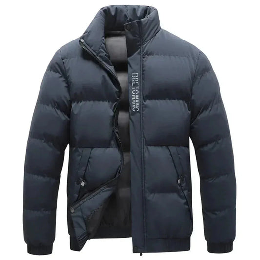 Puffer Jacket Men Stand Collar Wind Resistant Insulated Snap