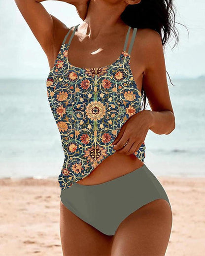 Tankini Set Women Two Piece High Waisted Bottoms Printed Top