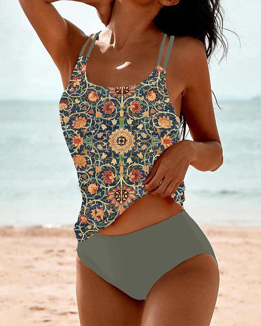Tankini Set Women Two Piece High Waisted Bottoms Printed Top