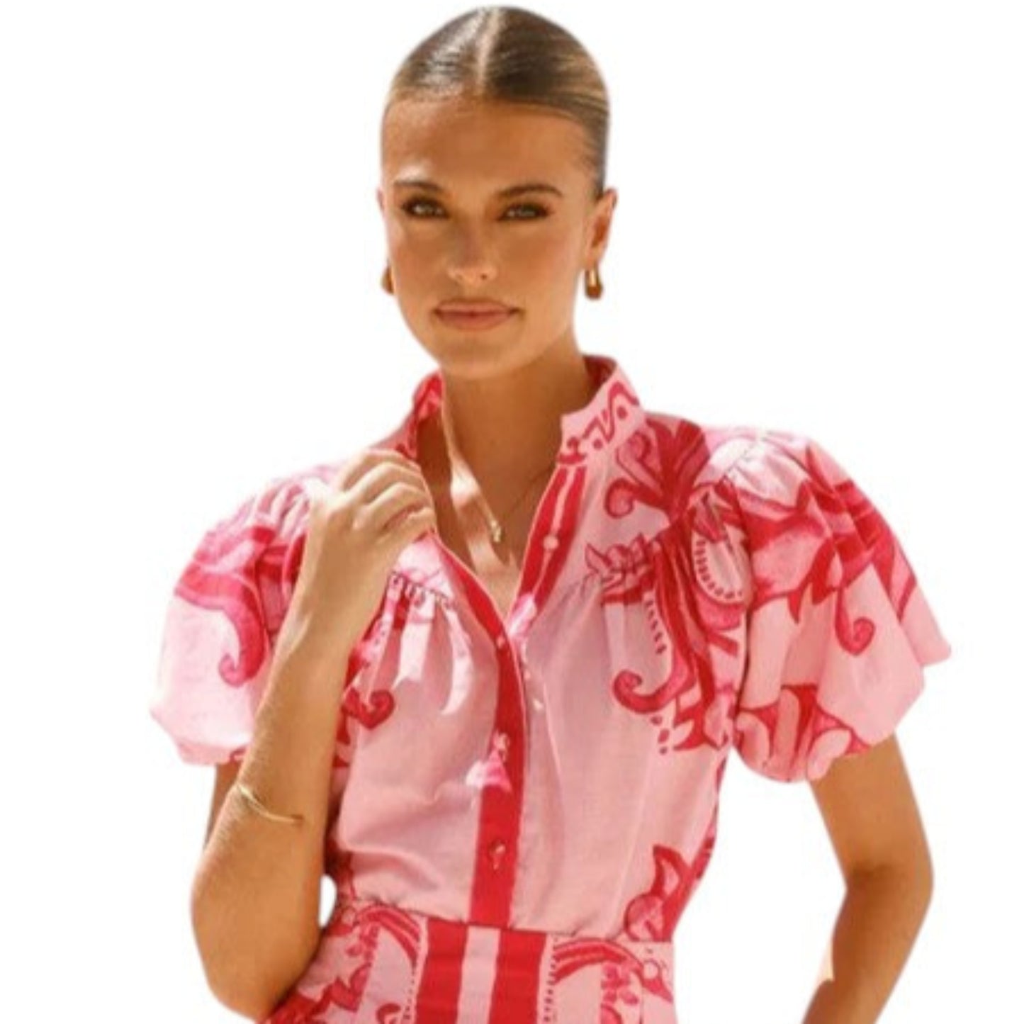 Women’s A-line linen blend dress – mini length with puff sleeves, buttons and pockets