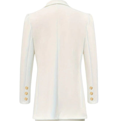 Women’s double-breasted tailored blazer – Gold button formal jacket