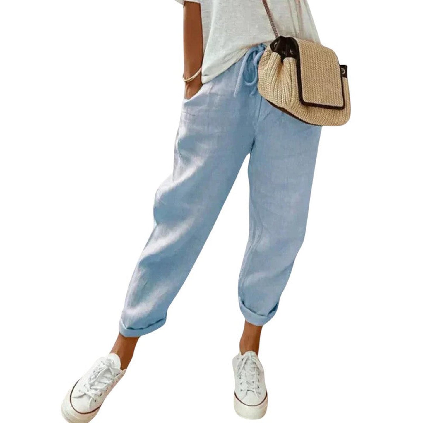 Women’s relaxed fit trousers – elastic waist, drawstring, and lightweight casual wear