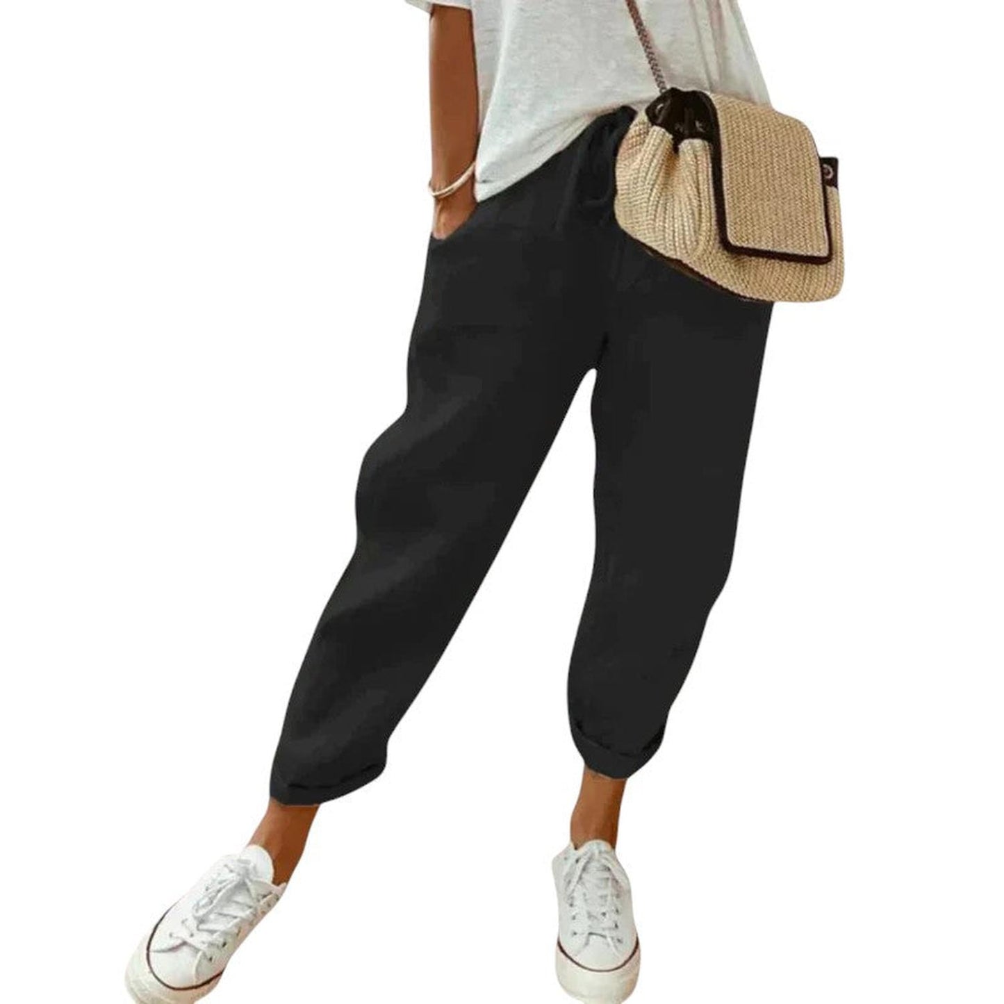 Women’s relaxed fit trousers – elastic waist, drawstring, and lightweight casual wear