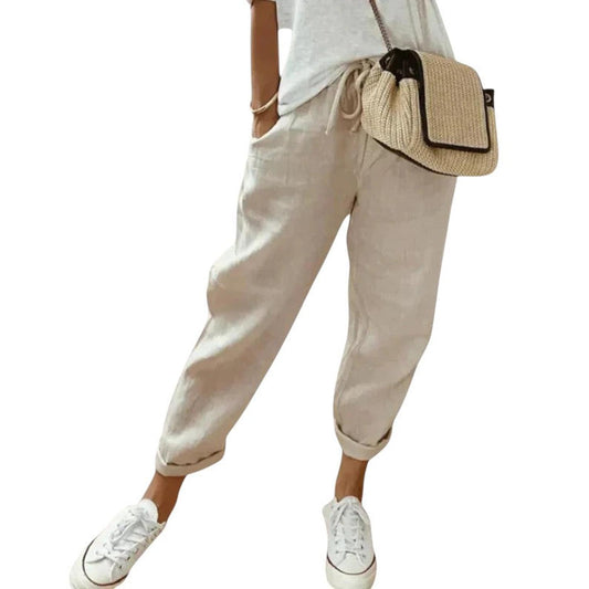 Women’s relaxed fit trousers – elastic waist, drawstring, and lightweight casual wear