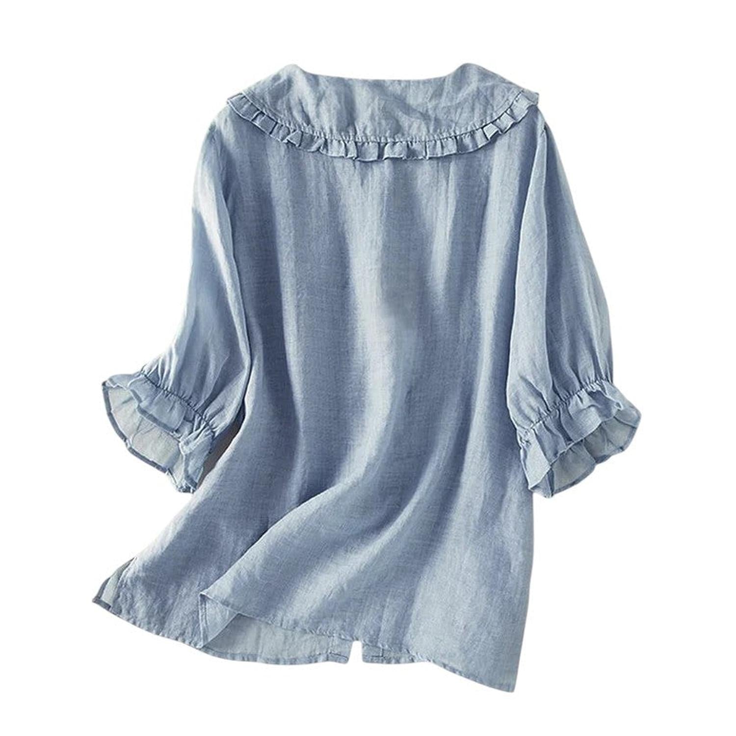 Women’s ruffle collar cotton blouse – Loose fit shirt