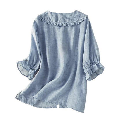 Women’s ruffle collar cotton blouse – Loose fit shirt