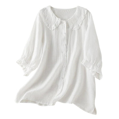 Women’s ruffle collar cotton blouse – Loose fit shirt