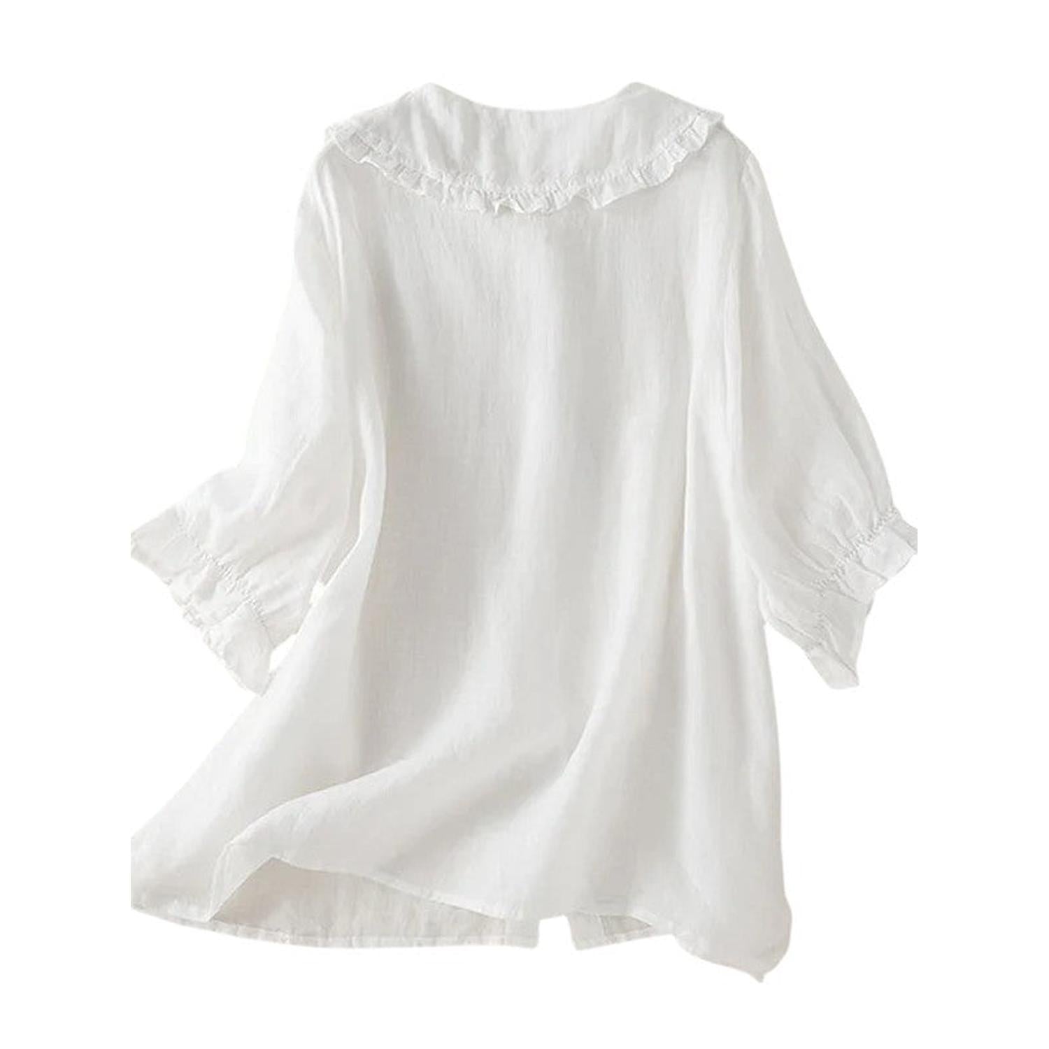 Women’s ruffle collar cotton blouse – Loose fit shirt
