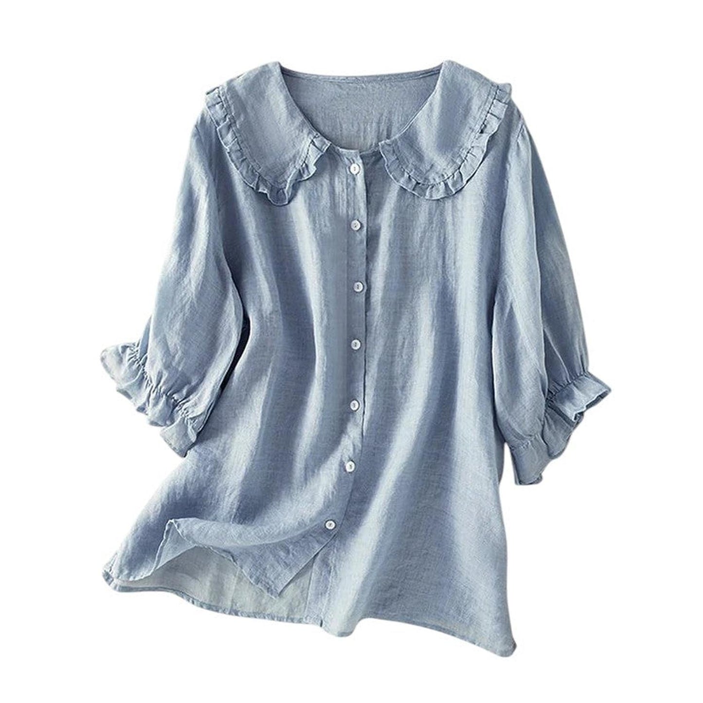 Women’s ruffle collar cotton blouse – Loose fit shirt