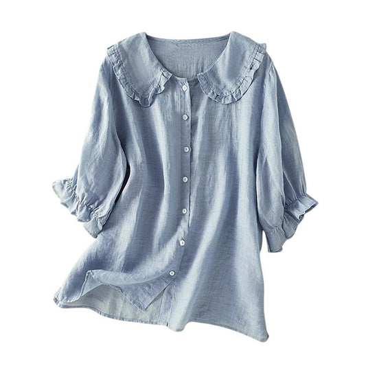 Women’s ruffle collar cotton blouse – Loose fit shirt