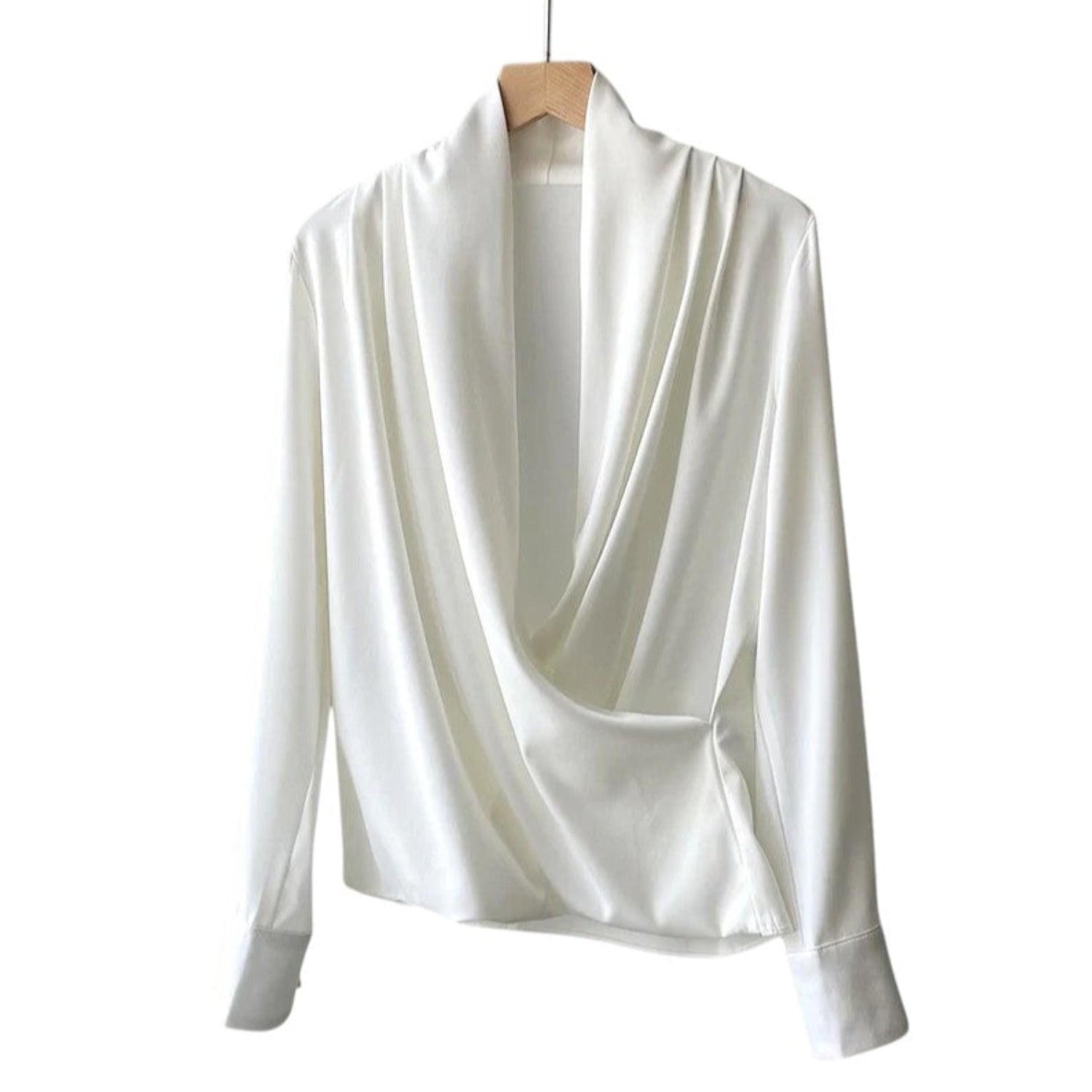 Women's soft pleated draped blouse with long sleeves