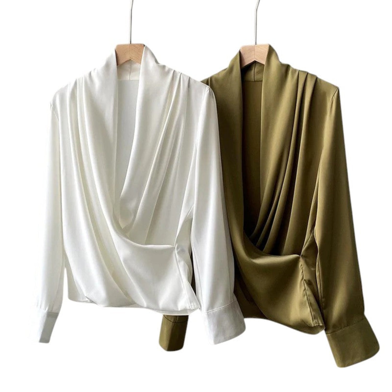 Women's soft pleated draped blouse with long sleeves