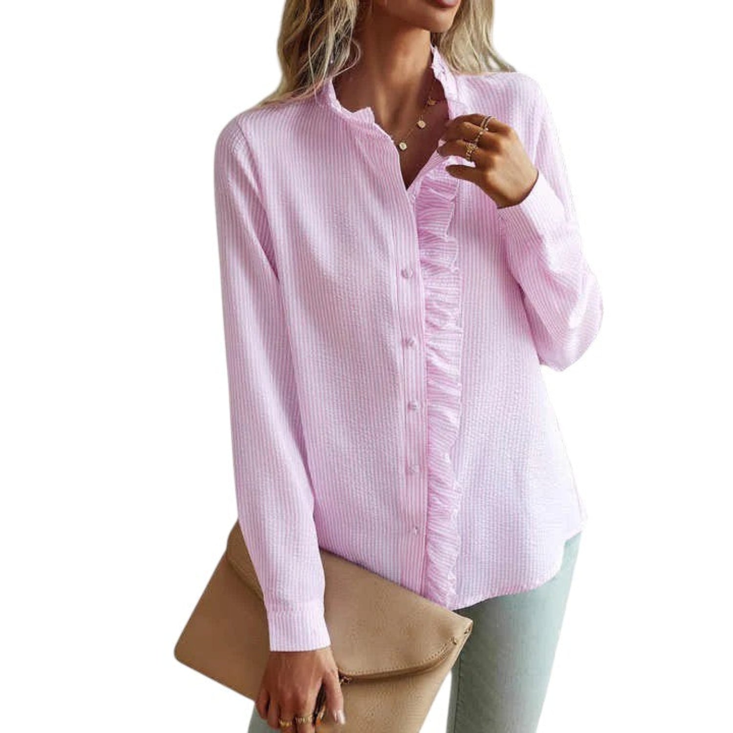 Women’s striped long sleeve blouse – Elegant smart-casual top