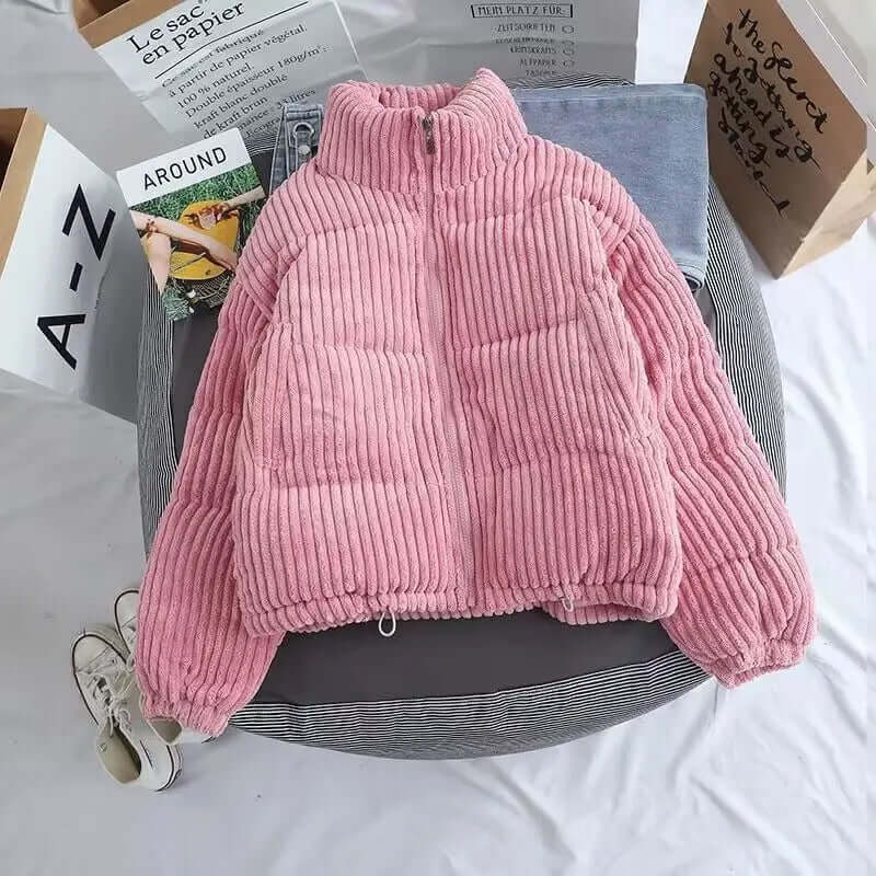 Women’s zip-up jacket - quilted corduroy oversized fit with high collar and elastic cuffs