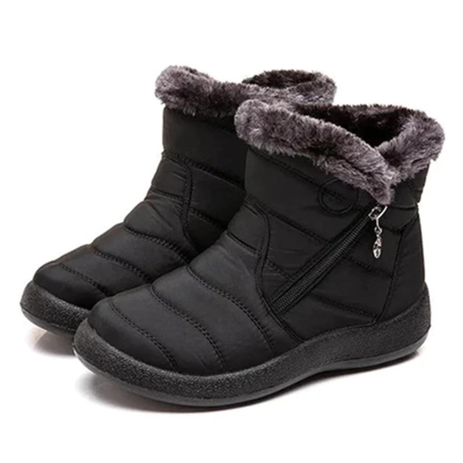 Ankle Boots Women Quilted Water-Resistant Faux Fur Lining Zip Closure Non-Slip Sole