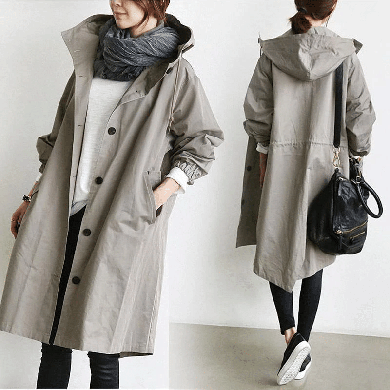 Long Coat Women Button Down Hooded Winter Coat