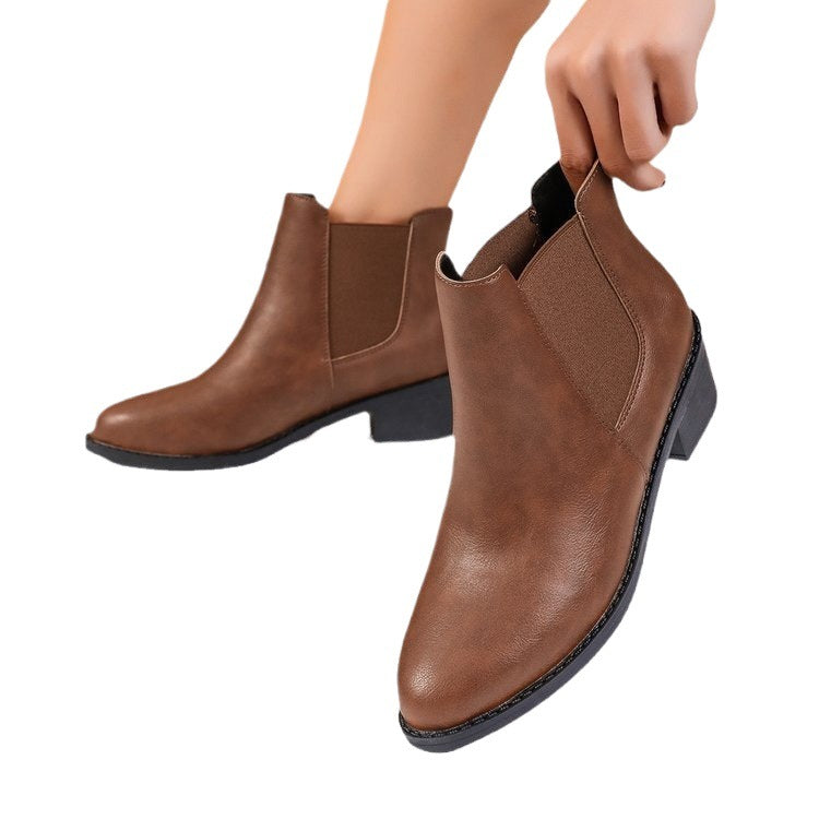 Chelsea Boots Women Ankle Length Block Heel Slip On Winter Boots