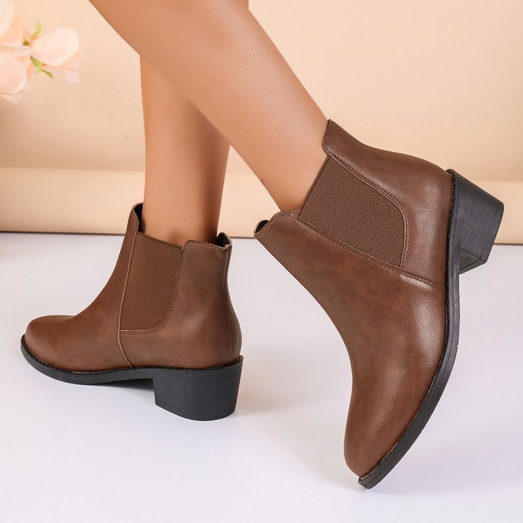 Chelsea Boots Women Ankle Length Block Heel Slip On Winter Boots