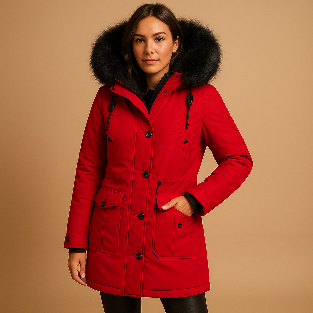 Coat Women Long Waterproof Winter Style with Fur Collar