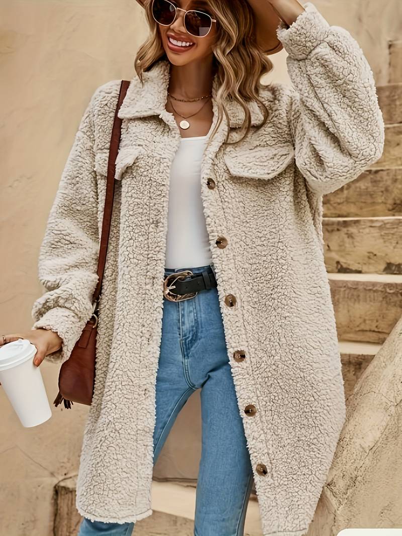 Teddy Coat Women Long Stylish Cozy Outerwear for Cold Weather