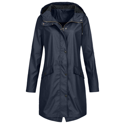 Rain Jacket Women Long Windproof Waterproof Coat