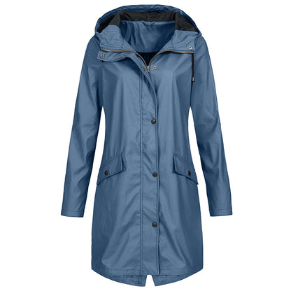 Rain Jacket Women Long Windproof Waterproof Coat