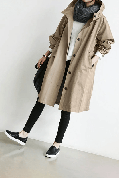Long Coat Women Button Down Hooded Winter Coat